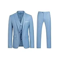 allthemen costume homme 3 pièces mariage slim fit smoking costumes couleur pure formel veste gilet et pantalon bleu clair 3xl