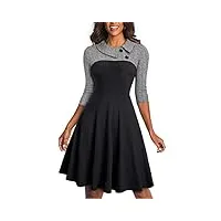homeyee robe d'affaires à revers vintage colorblock pour femme a121 (eu 40 = size l, gris tissu b)