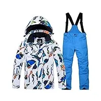 lpattern unisexe-enfant garçon fille ensemble veste de ski avec salopette combinaison manteau de ski chaud sport hiver,blanc-bleu+bleu roi,l/9-10ans,hauteur recommandée:140cm
