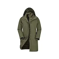 mountain warehouse alaskan veste longue 3 en 1 pour femme - manteau de pluie chaud et imperméable doublure polaire amovible, veste d’hiver waterpoof - sport, randonnée kaki 34
