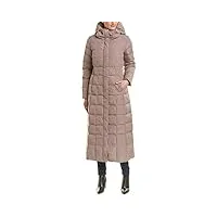 cole haan taffeta down coat with bib front and dramatic hood manteau long, light cashew, s femme
