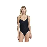 gottex women's draped panel v-neck one piece swimsuit, lattice black, 10