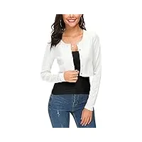 eevass femmes manches longues bolero court cardigan collier rond tricot gilets sweaters avec boutons (s, blanc)