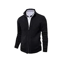 cardigan homme automne hiver gilet zippé slim fit casual veste en maille col droit manche longue avec 2 poches noir xl