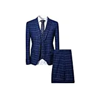 allthemen costume homme 3 pièces tuxedo slim fit à carreaux deux boutons d'affaire mariage veste+gilet+pantalon bleu s