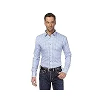 vincenzo boretti chemise homme, coupe cintrée slim-fit, tissu infroissable et agréable, 100% coton, manches-longues, col kent, motif à carreaux avec contraste bleu clair 39-40