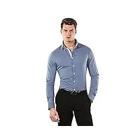 vincenzo boretti chemise homme, coupe particulièrement cintrée body-fit, élastique-défroissable, mélange de coton, manches-longues, col kent, à carreaux - facile à repasser bleu foncé 41-42