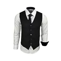 subliminal mode - gilet + chemise + cravate homme col bicolore uni manches longues coupe ajusté business repassage facile rn33 noir et blanc l