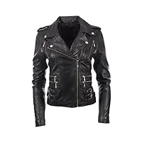 aviatrix veste elegante de style motard pour femmes en cuir veritable avec plusieurs fermetures eclair (agsm),noir,4xl / poitrine=42pouce