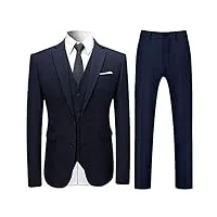 costume homme 3 pièces mariage slim fit formel deux boutons blazer veste gilet et pantalon,bleu 1,m