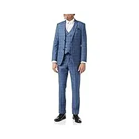 hommes 3 pièce bleu vérifiez costume retro vintage Élégant en forme classique formelle sur mesure [suit-hector-blue-40uk]