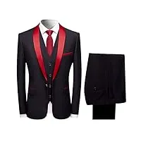 sliktaa homme costume Élégant 3 pièces rouge tuxedo slim fit classique d'affaires mariage bals veste+gilet+pantalon,xl,noir