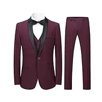 sliktaa homme costume Élégant 3 pièces rouge tuxedo slim fit classique d'affaires mariage bals veste+gilet+pantalon,xxl,rouge