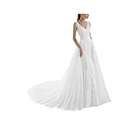 vkstar® robe sirène mariage femme sans manche robe de mariée dentelle longue col v avec traîne blanc 32