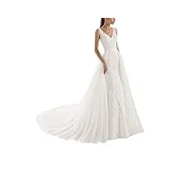 vkstar® robe sirène mariage femme sans manche robe de mariée dentelle longue col v avec traîne ivoire 44