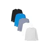 lower east chemise à manches longues et col rond en 100 % coton, hommes, blanc/noir/bleu/gris/gris (folkstone grey), lot de 5, l