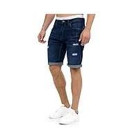 indicode caden - shorts en jean pour homme - avec 5 poches - 98 % coton - au look usé, délavé et destroyed - coupe droite - idéaux pour les loisirs pour homme., holes – bleu foncé., xxl