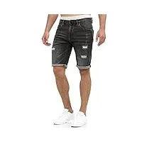 indicode caden - shorts en jean pour homme - avec 5 poches - 98 % coton - au look usé, délavé et destroyed - coupe droite - idéaux pour les loisirs pour homme., holes – gris foncé., m