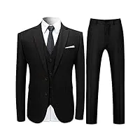 costume homme 3 pièces mariage slim fit formel deux boutons blazer veste gilet et pantalon, noir, l