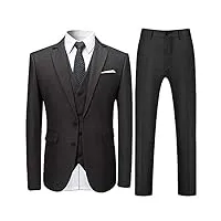costume trois-pièces homme veste+gilet+pantalon de couleur unie business mode slim fit formel avec deux boutons gris foncé taille s