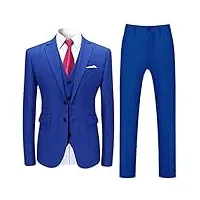 costume trois-pièces homme veste+gilet+pantalon de couleur unie business mode slim fit formel avec deux boutons - bleu - taille xxl
