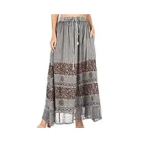 sakkas 1826 - sandra femmes casual long maxi boho gypsy jupe taille et poches élastiques - gris