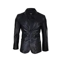 blazer homme veste cuir véritable coupe slim 2 boutons style vintage - noir 3xl