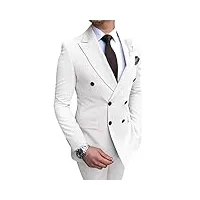 costume classique 2 pièces pour homme à double boutonnage avec revers à revers pour mariage (blazer + pantalon), blanc, 38