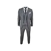 costume homme laine mélangée gris 3 pièces gilet veston croisé en tweed style british gentleman années 20