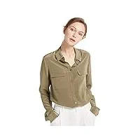 lilysilk chemise femme chic soie naturelle chemisier classique top à manches longues casual shirt blouse chic Été 18 momme xs kaki
