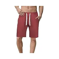 iclosam short homme cotton casual shorts pant court de fitness/beach/casual bermudas respirant séchage rapide slip cordon ajustable, vin rouge, xl