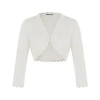 grace karin boléro pour robe femme 3/4 manches cardigan en maille veste gilet ouvert en dentelle chic toutes saisons, blanc, l