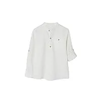 vertbaudet chemise lin/coton garçon col mao manches longues blanc 14 a