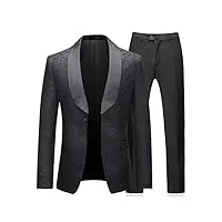 costume 2 pièces homme imprimé Élégant jacquard un bouton châle rvers slim fit noir bordeaux tuxedo mariage bal veste et pantalon