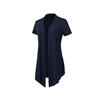exchic cardigan doux à manches courtes pour femmes, cardigan uni léger (xl, bleu marin)