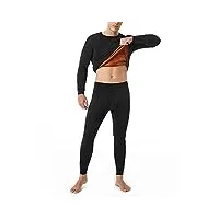 lapasa ensemble de sous-vêtements thermiques homme chaleur extrême avec doublure veloutée ultra Épaisse haut maillot de corps pantalon bas hiver m63 noir m