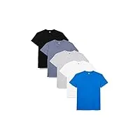 lower east t-shirt avec col en v, hommes, blanc/noir/bleu olympia/gris chiné/gris (folkstone grey) - (lot de 5), m