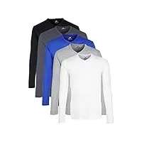 lower east chemise à manches longues avec col en v, hommes, blanc/noir/bleu olympia/gris chiné/gris (folkstone grey) - (lot de 5), m