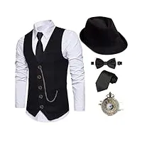 costume fedora années 1920 pour homme, gilet gatsby gangster, montre de poche vintage, nœud papillon pré-noué, cravate, twvest-cswhhat, medium