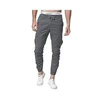 zoerea homme pantalon cargo sport jogging pantalons multi poches ceinture Élastique casual activewear long pants gris foncé,l