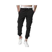 zoerea homme pantalon cargo sport jogging pantalons multi poches ceinture Élastique casual activewear long pants noir,s