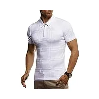 leif nelson ln7325 t-shirt d'été col polo à manches courtes basique pour homme coupe ajustée en maille fine blanc noir, blanc., m