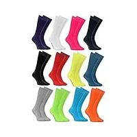 rainbow socks - garçon fille chaussettes hautes en coton - 12 paires - multicolore - taille ue enfants 30-35