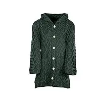 cardigan long en laine mérinos pour femme avec capuche et poches avant fabriqué en irlande, vert militaire, taille m