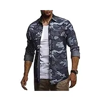 leif nelson ln3850 chemise de loisirs à manches longues pour homme 100 % coton motif camouflage - bleu - small