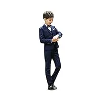 iwemek costume garçon d'honneur chemises gentleman tuxedo suit blazer + chemise + pantalon + noeud papillon (gilet non inclus) vêtements tenue mariage cérémonie anniversaire bleu marine 8-9 ans