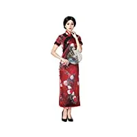 hangerfeng qipao robe femmes fleur de soie imprimer mariage chinois rouge traditionnel À manches courtes dentelle décoration cheongsam (2xl)