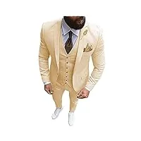 costume 3 pièces pour homme coupe ajustée à un bouton formel pour homme d'affaires smoking pour mariage (blazer + gilet + pantalon) (champagne, 40), champagne, 50