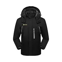 gemyse homme veste de ski imperméable de montagne manteau d'hiver extérieur en polaire coupe-vent avec capuche(noire,xl)