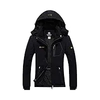 gemyse femme veste de ski imperméable de montagne manteau d'hiver extérieur en polaire coupe-vent avec capuche(noire,l)